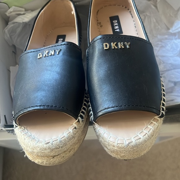 DKNY Black Leather Platform Espadrille Peep Toe 7.5 - Picture 5 of 7
